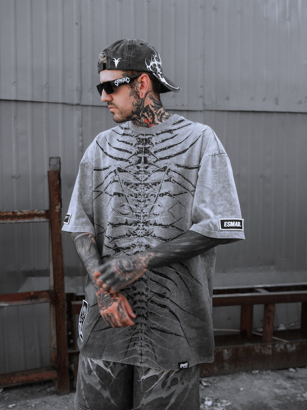 Lineage Of Dusk - Heavy Oversized T-Shirt (Grey) 250GSM Lifestyle Image