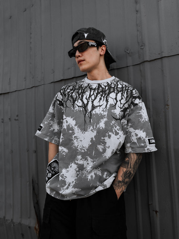 Reign Of Blood (lightgrey) - Heavy Oversized T-Shirt (tie dye) 250GSM Lifestyle Image